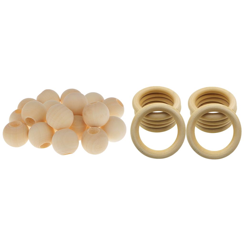 10x Unfinished Wooden Rings 20x Loose Spacer Beads Craft DIY Findings