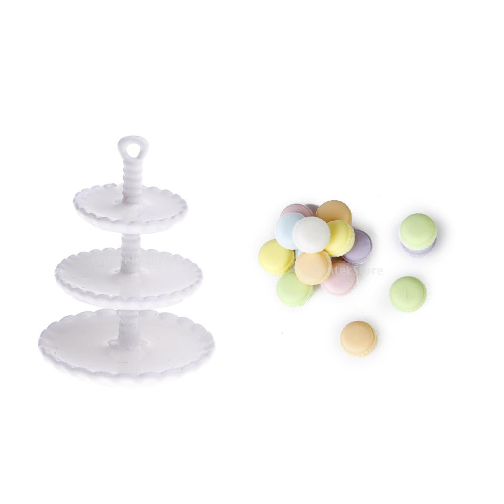 1/12 Dollhouse Miniature 3-layer Metal Snack Rack Stand+15pcs Cream Cakes