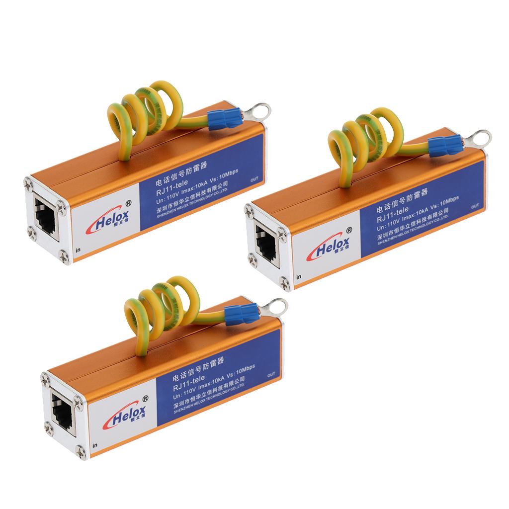 3Pcs Telephone RJ11 Surge Protector Thunder Arrester Protection