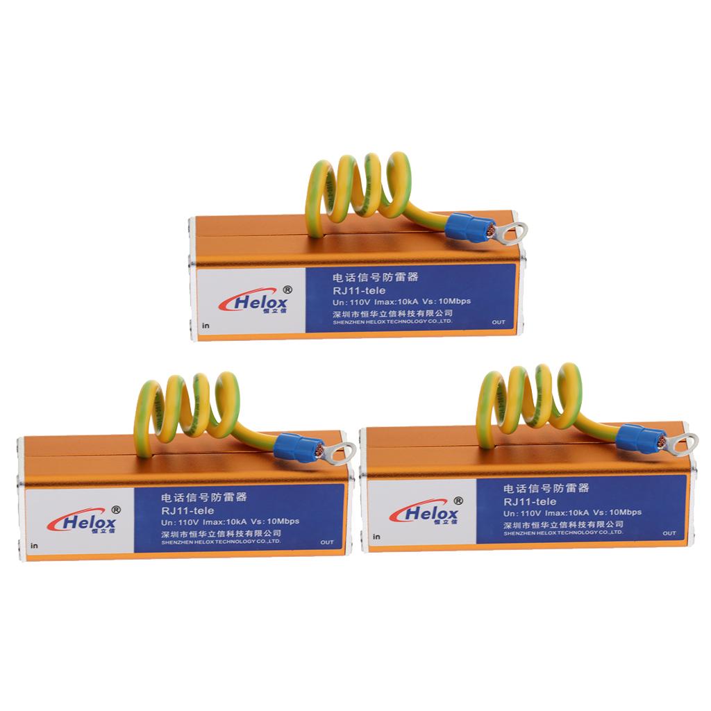 3Pcs Telephone RJ11 Surge Protector Thunder Arrester Protection