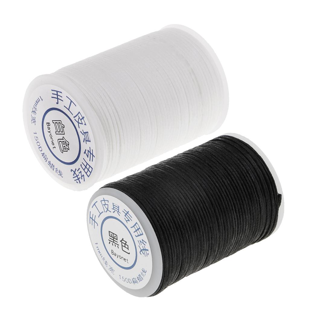 2 Roll 150D Waxed Polyester Braided Thread for DIY Leathercrafts Black White