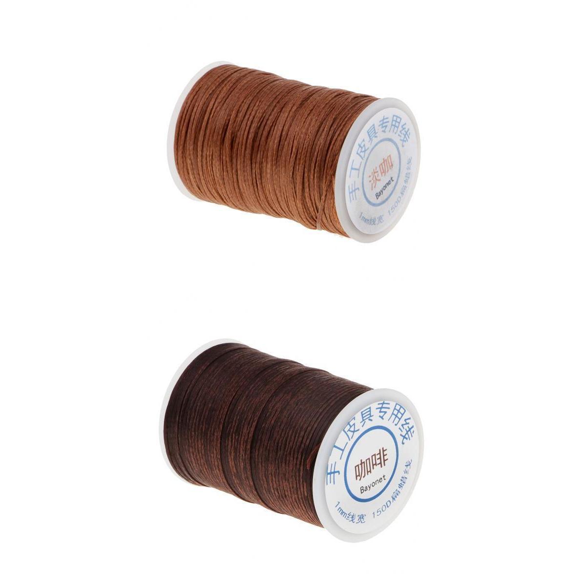 2 Roll Brown 150D Waxed Polyester Braided Thread for DIY Leathercraft Sewing