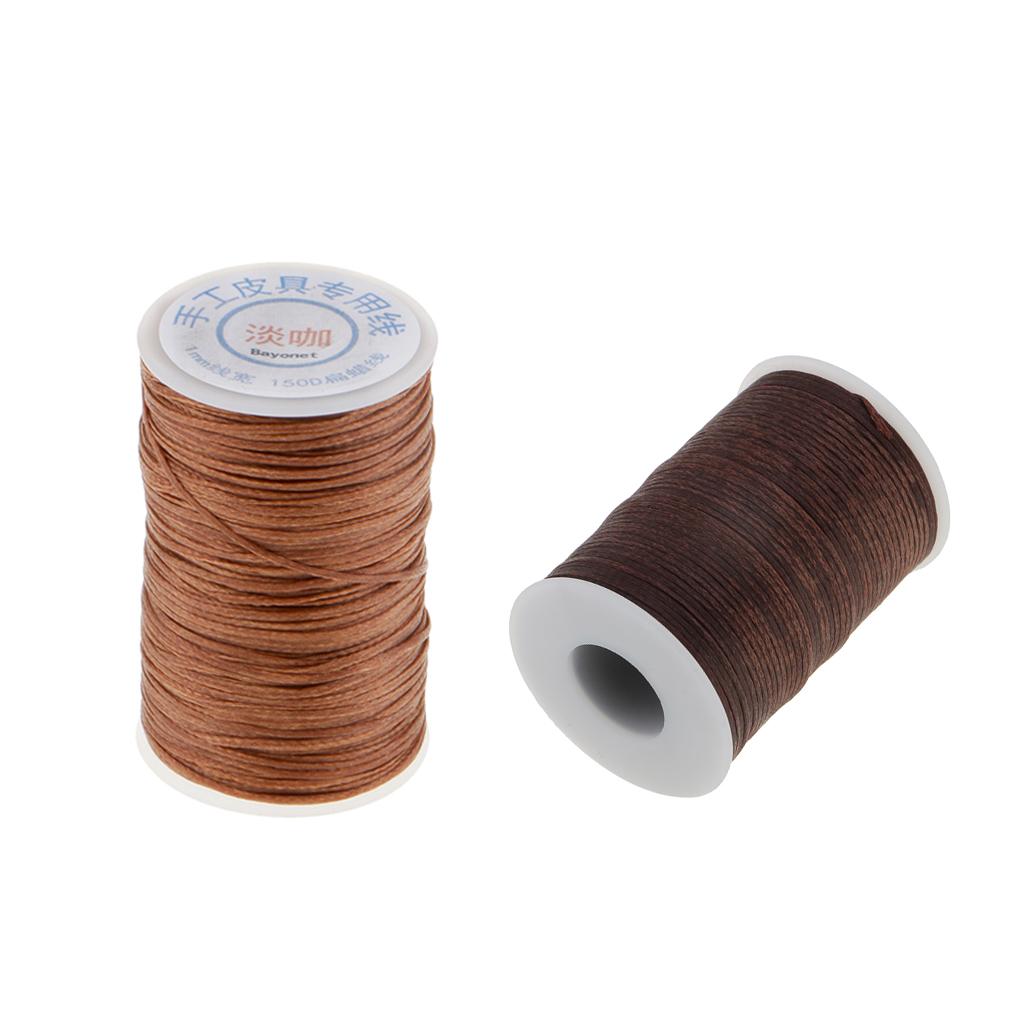2 Roll Brown 150D Waxed Polyester Braided Thread for DIY Leathercraft Sewing