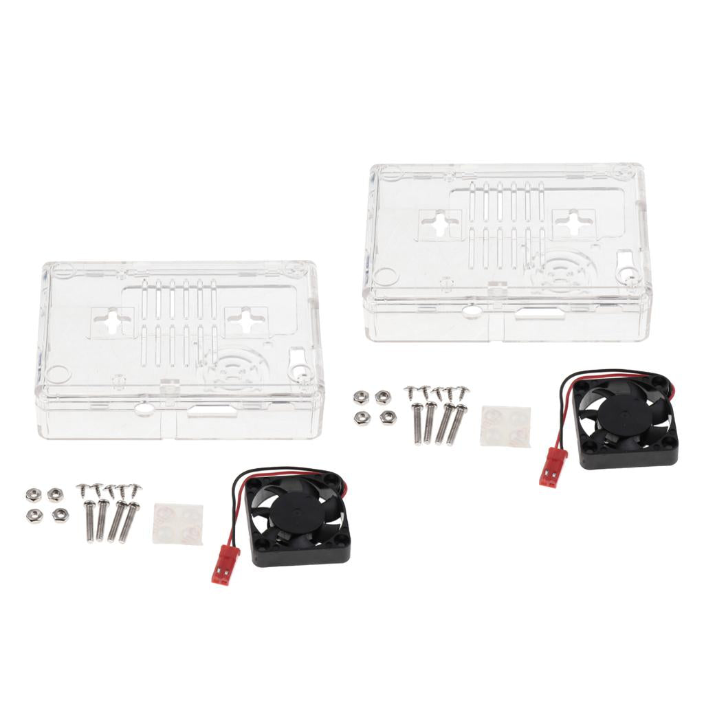 2Pack ABS Protective Case Box Shell with Cooling Fan for Raspberry Pi Clear