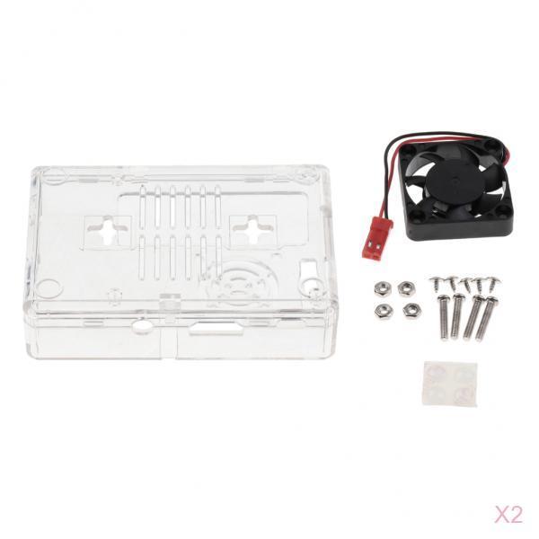 2Pack ABS Protective Case Box Shell with Cooling Fan for Raspberry Pi Clear