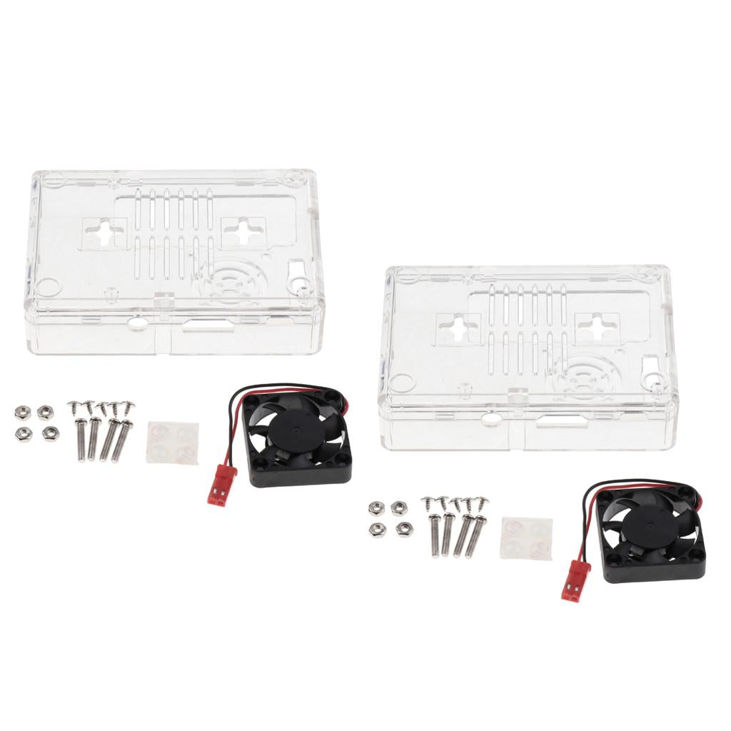2Pack ABS Protective Case Box Shell with Cooling Fan for Raspberry Pi Clear