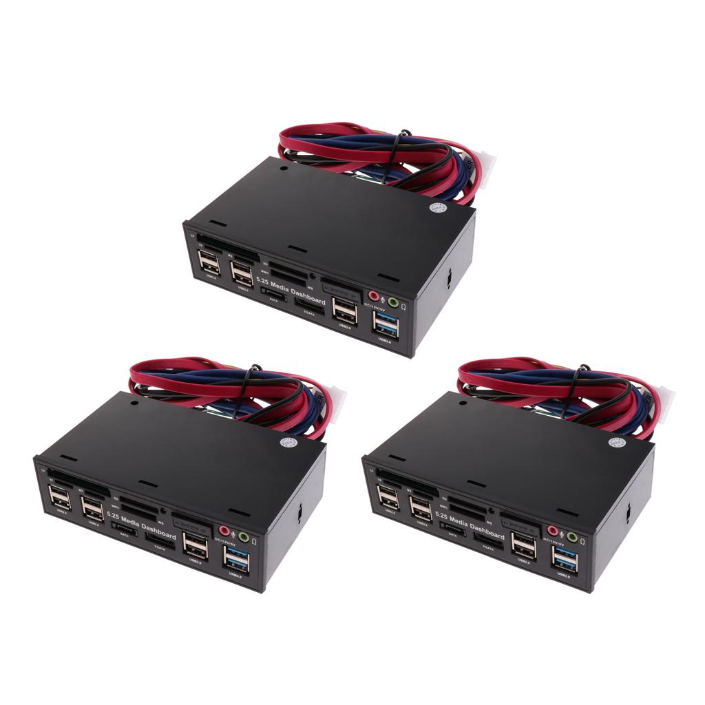 3x 5.25 Optical Drive Multifunctional Dashboard Media USB 3.0 Front Panel"