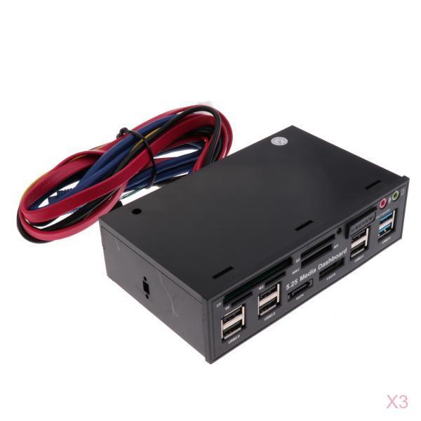 3x 5.25 Optical Drive Multifunctional Dashboard Media USB 3.0 Front Panel"