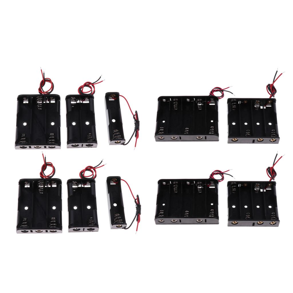 10x Plastic Battery Holder Box Storage Case Set with Wire for AA battery