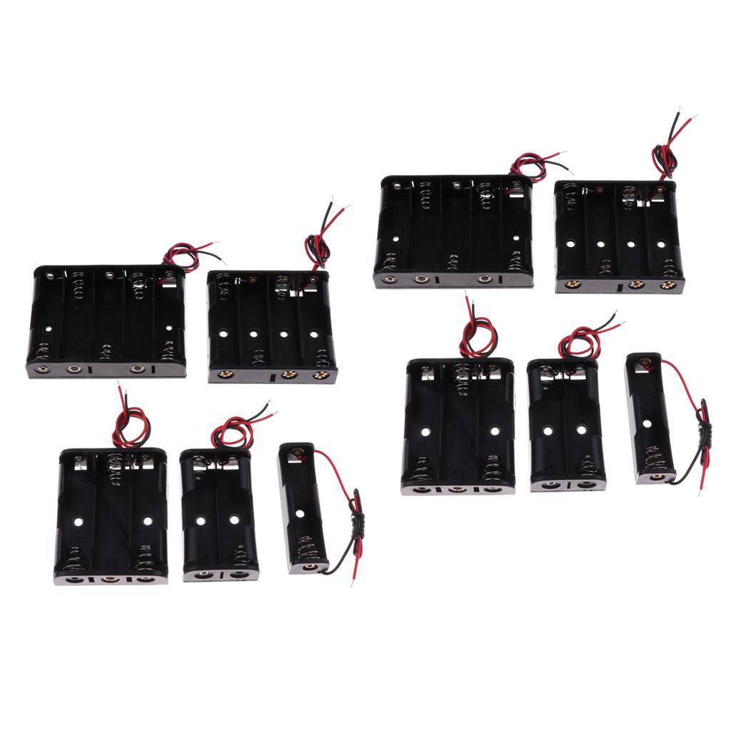 10x Plastic Battery Holder Box Storage Case Set with Wire for AA battery