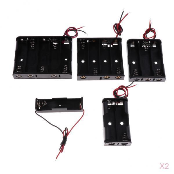 10x Plastic Battery Holder Box Storage Case Set with Wire for AA battery