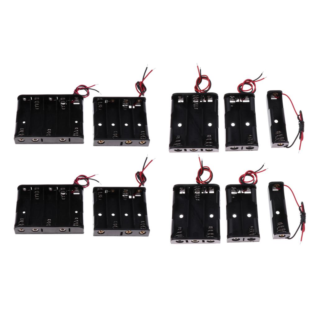 10x Plastic Battery Holder Box Storage Case Set with Wire for AA battery