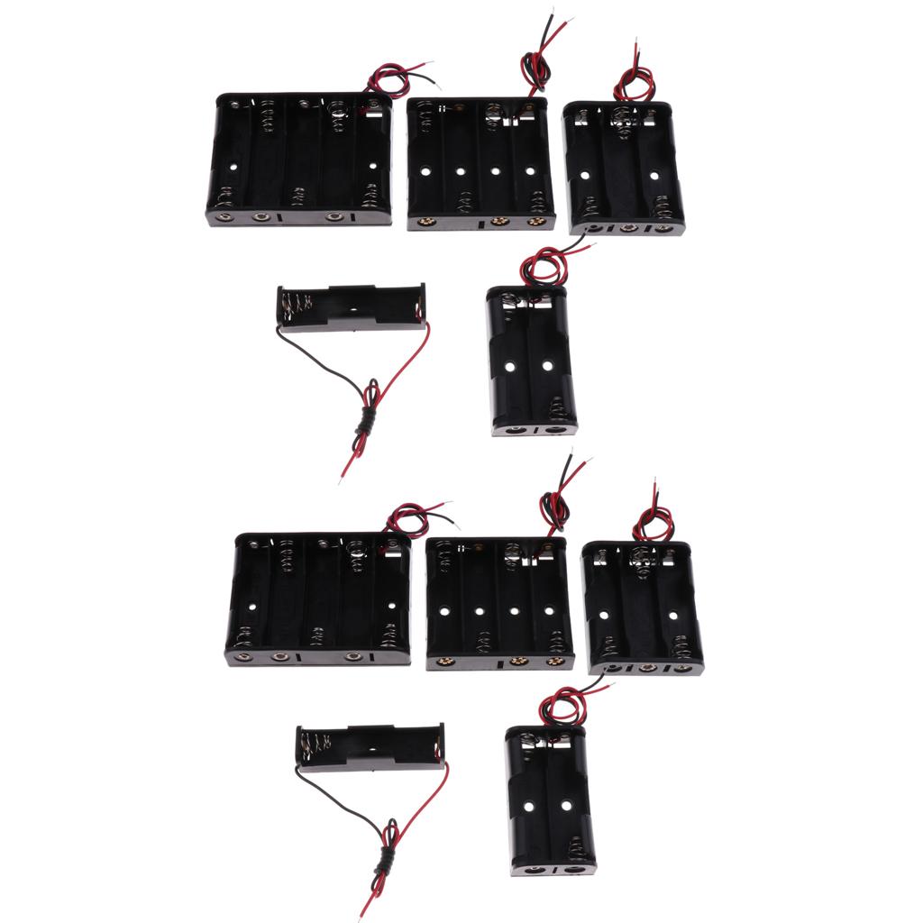 10x Plastic Battery Holder Box Storage Case Set with Wire for AA battery