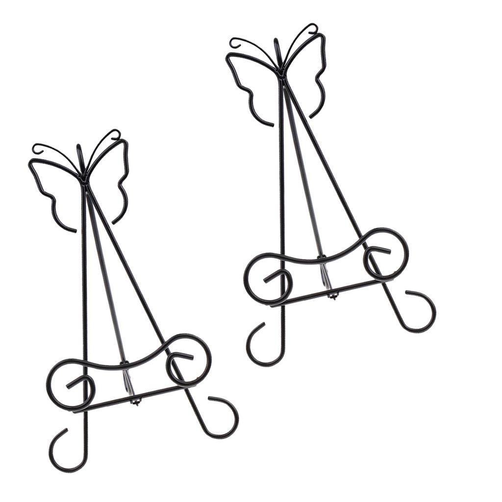 2x Butterfly Iron Frame Plate Picture Easel Photo Display Stand Holder