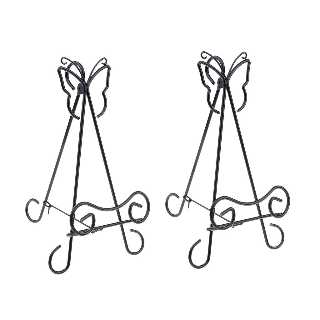 2x Butterfly Iron Frame Plate Picture Easel Photo Display Stand Holder