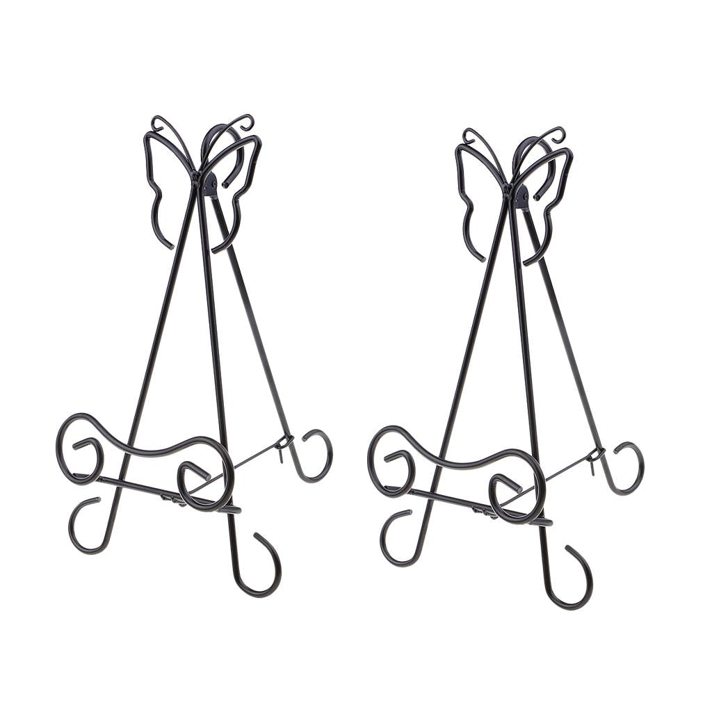 2x Butterfly Iron Frame Plate Picture Easel Photo Display Stand Holder