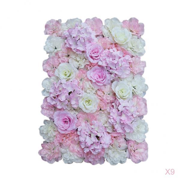 9 Pieces Artificial Flower Wall Panels Wedding Venue Decor Pink White