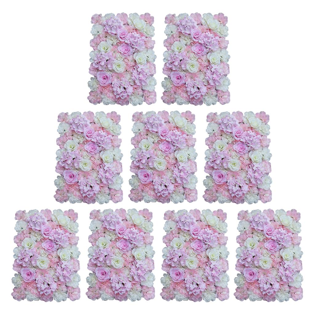 9 Pieces Artificial Flower Wall Panels Wedding Venue Decor Pink White