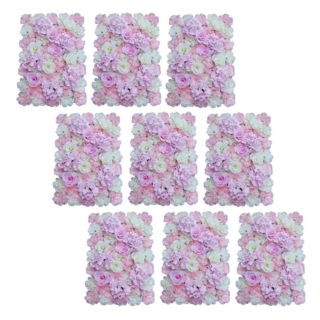9 Pieces Artificial Flower Wall Panels Wedding Venue Decor Pink White