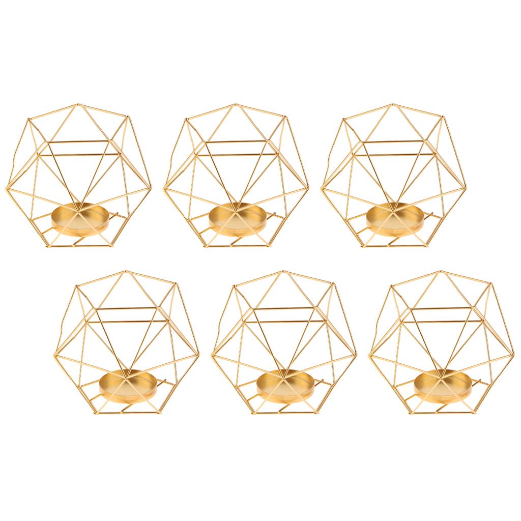 6Pcs 3D Geometric Wedding Candlestick Votive Candle Tealight Holder Golden