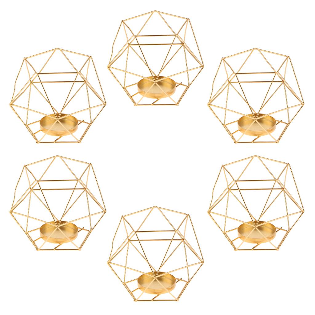 6Pcs 3D Geometric Wedding Candlestick Votive Candle Tealight Holder Golden