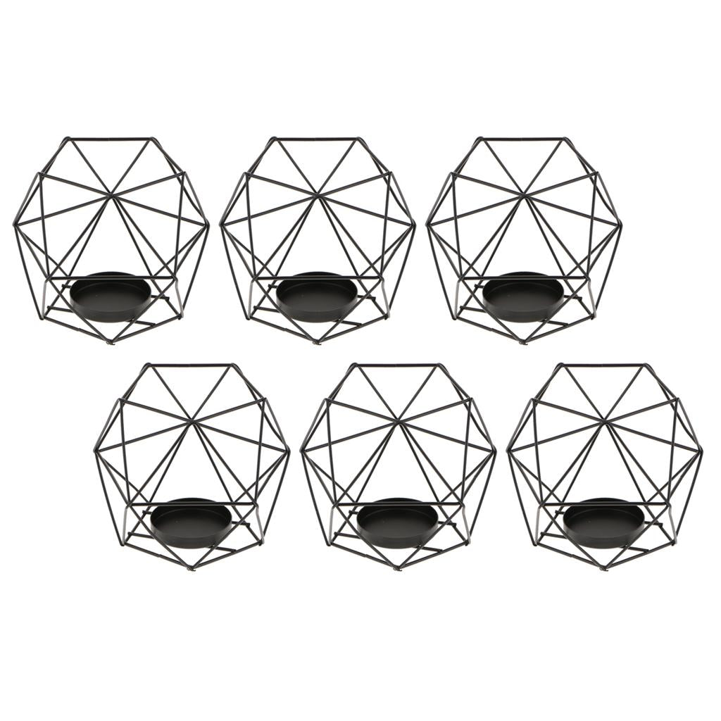 6Pcs 3D Geometric Wedding Candlestick Votive Candle Tealight Holder Black