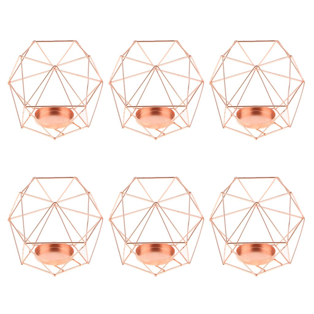 6Pcs 3D Geometric Wedding Party Candlestick Candle Tealight Holder Rose Gold