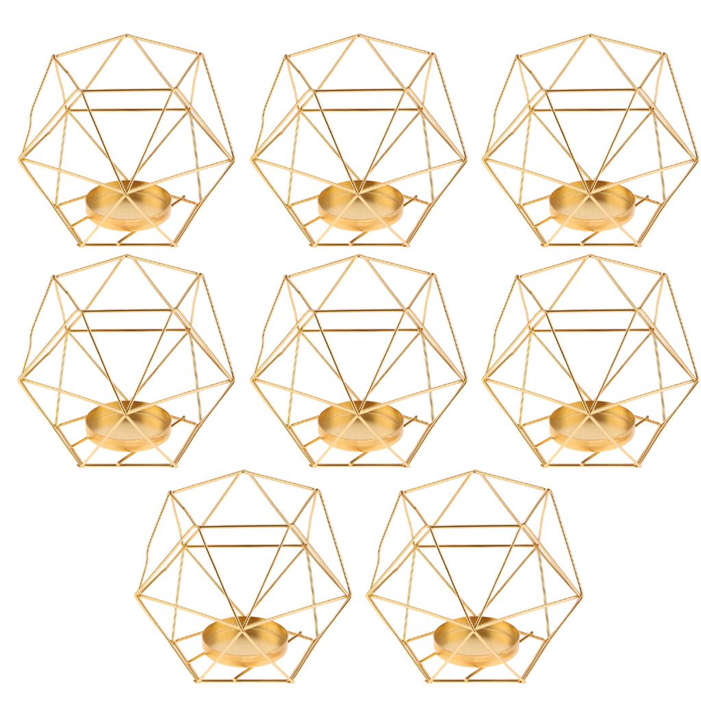 8Pcs 3D Geometric Wedding Candlestick Votive Candle Tealight Holder Golden