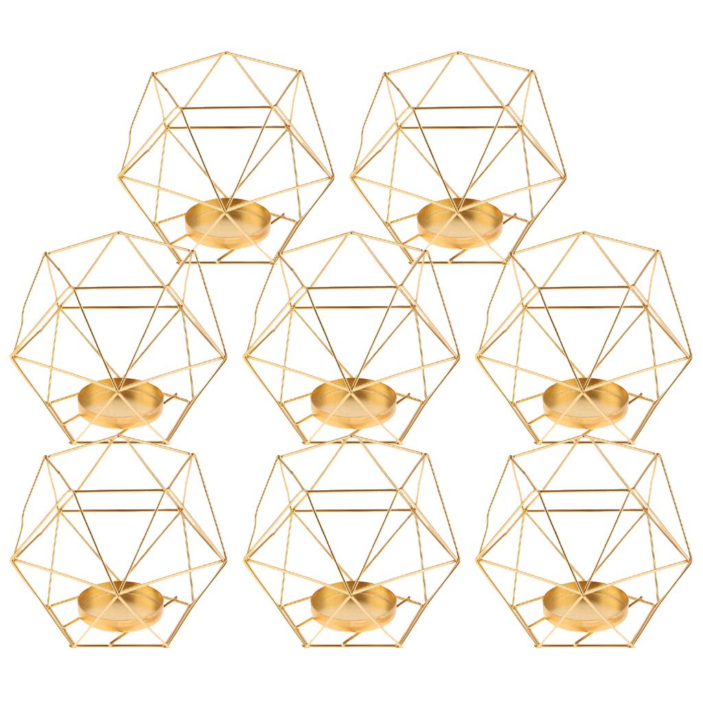 8Pcs 3D Geometric Wedding Candlestick Votive Candle Tealight Holder Golden