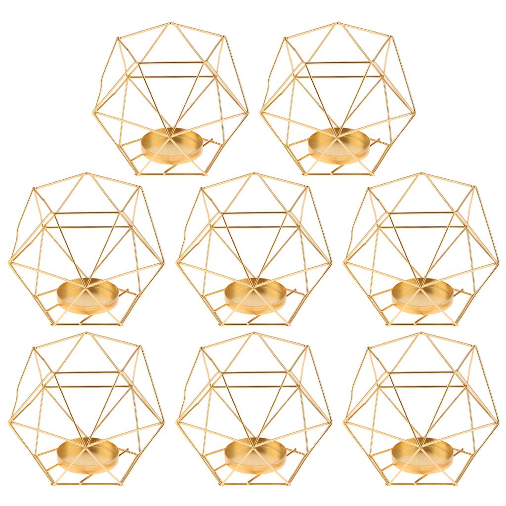 8Pcs 3D Geometric Wedding Candlestick Votive Candle Tealight Holder Golden