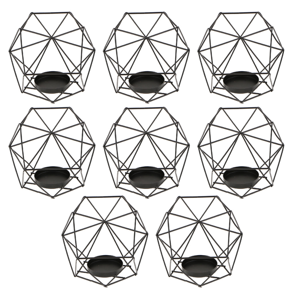 8Pcs 3D Geometric Wedding Candlestick Votive Candle Tealight Holder Black