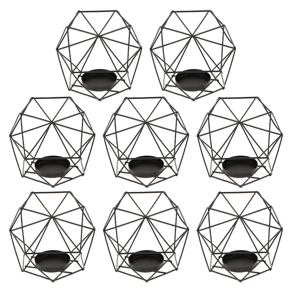 8Pcs 3D Geometric Wedding Candlestick Votive Candle Tealight Holder Black
