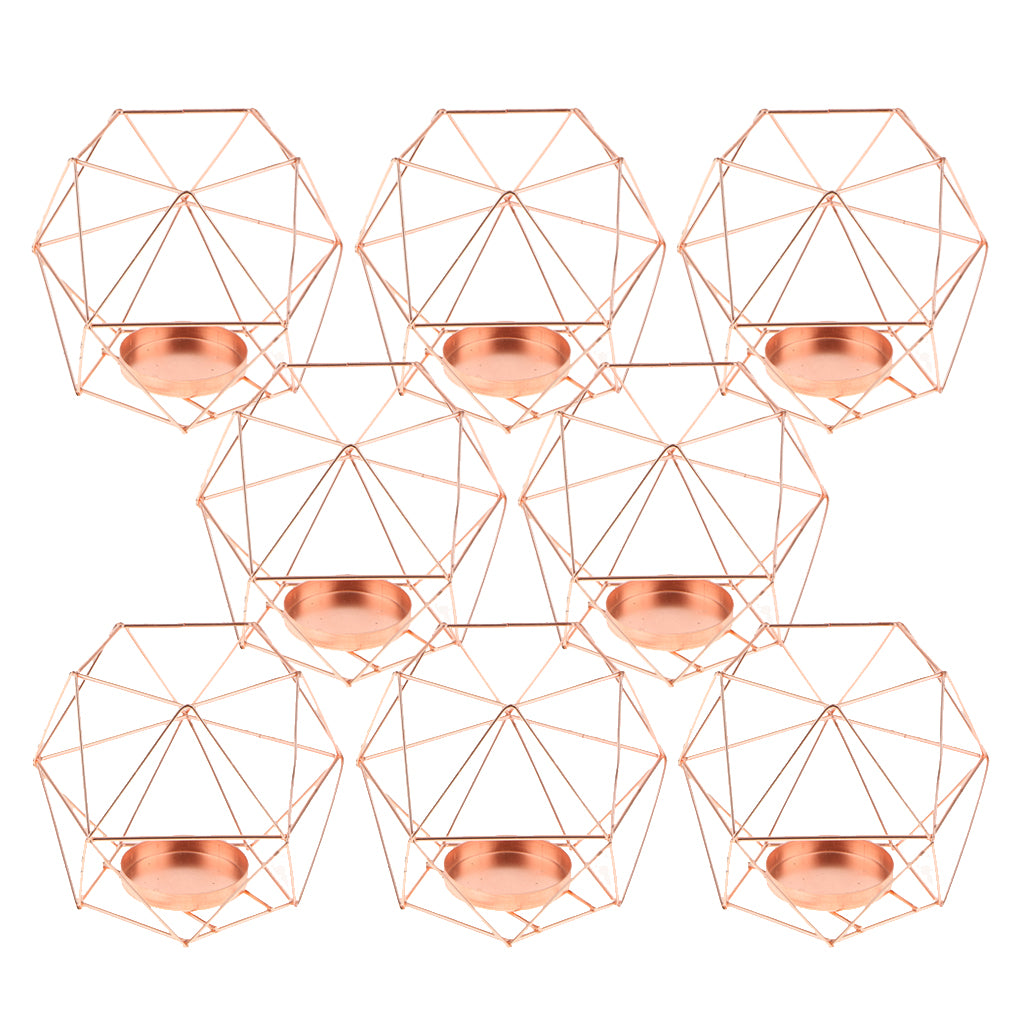 8Pcs 3D Geometric Wedding Party Candlestick Candle Tealight Holder Rose Gold