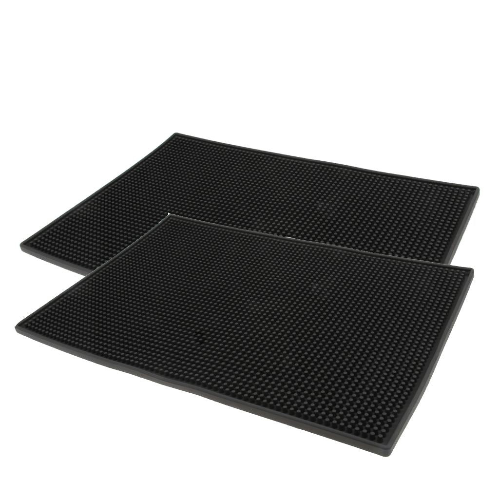2pcs Black Rubber Bar Service Mat Beer Spill Mat for Home Pub Party 45x30cm