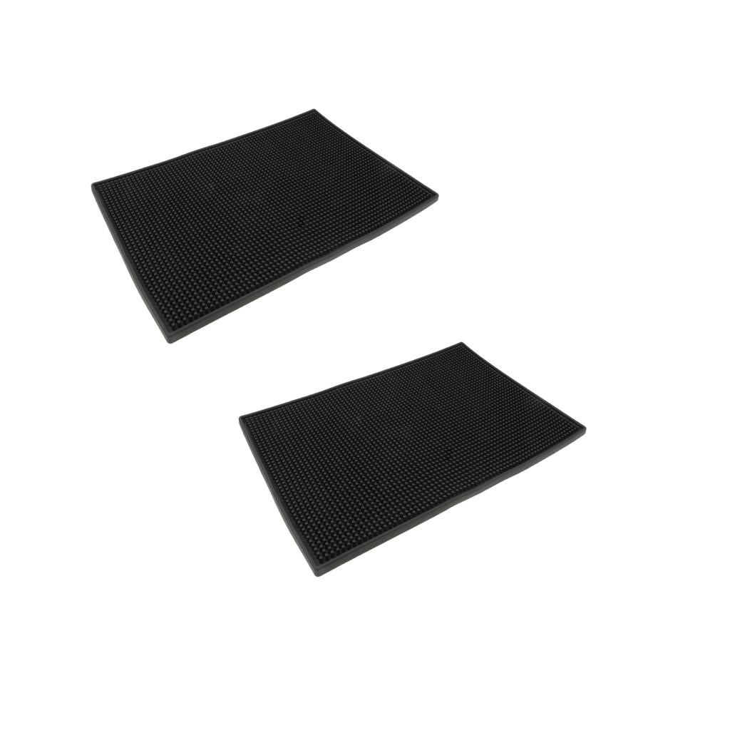 2pcs Black Rubber Bar Service Mat Beer Spill Mat for Home Pub Cafe 30x15cm