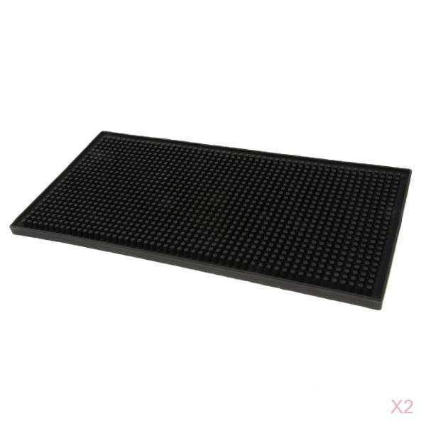 2pcs Black Rubber Bar Service Mat Beer Spill Mat for Home Pub Cafe 30x15cm