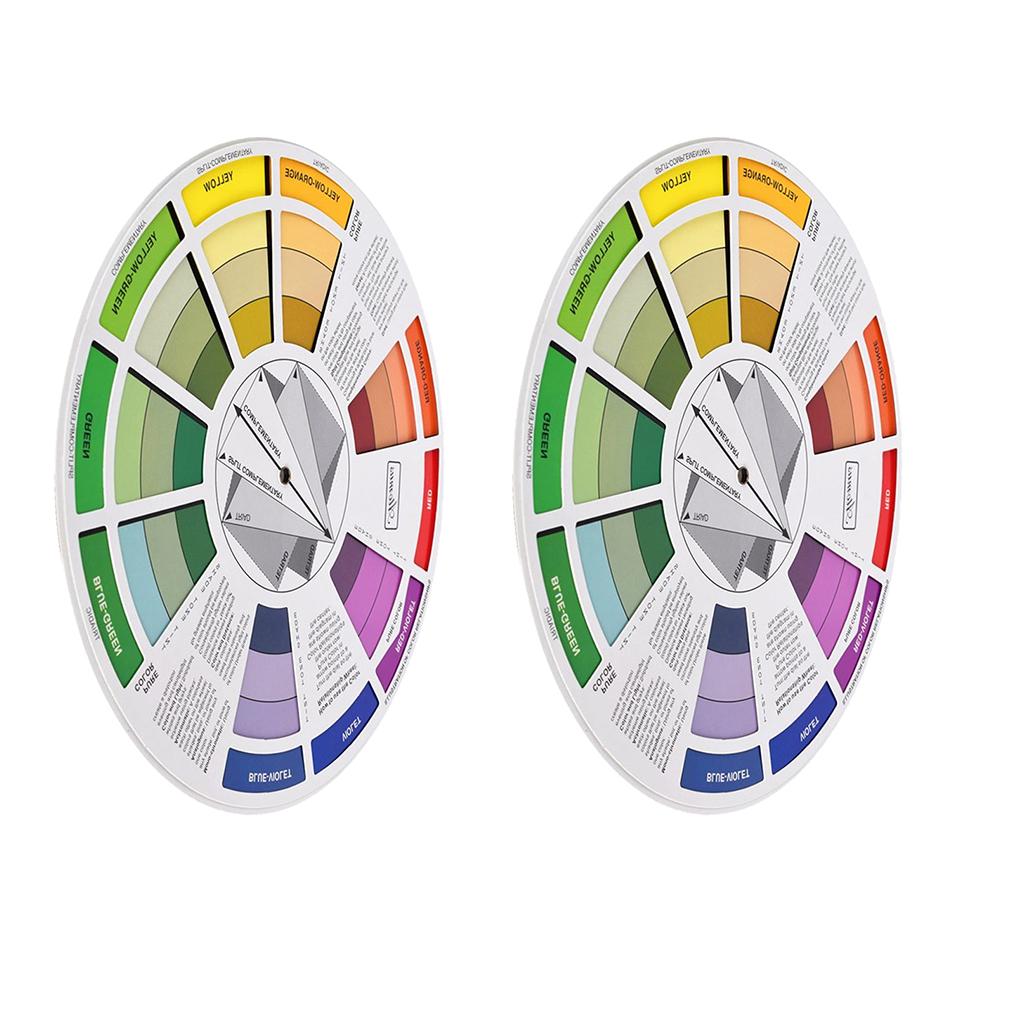 2x Color Wheel Mixing Guide Paint Pigment Matching Blending Palette Chart