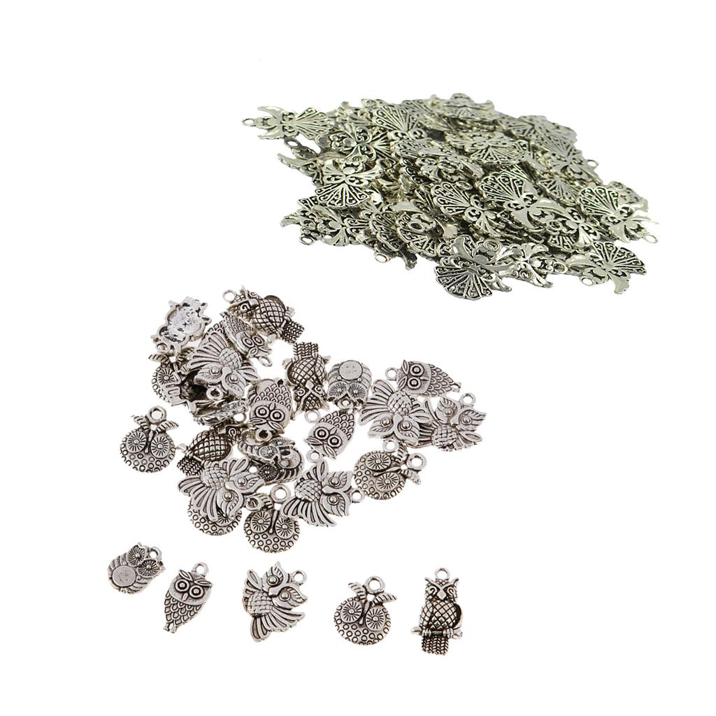 50x Tibetan Silver Angel Charms + 30x Owl Charms Jewelry DIY Crafts Decor