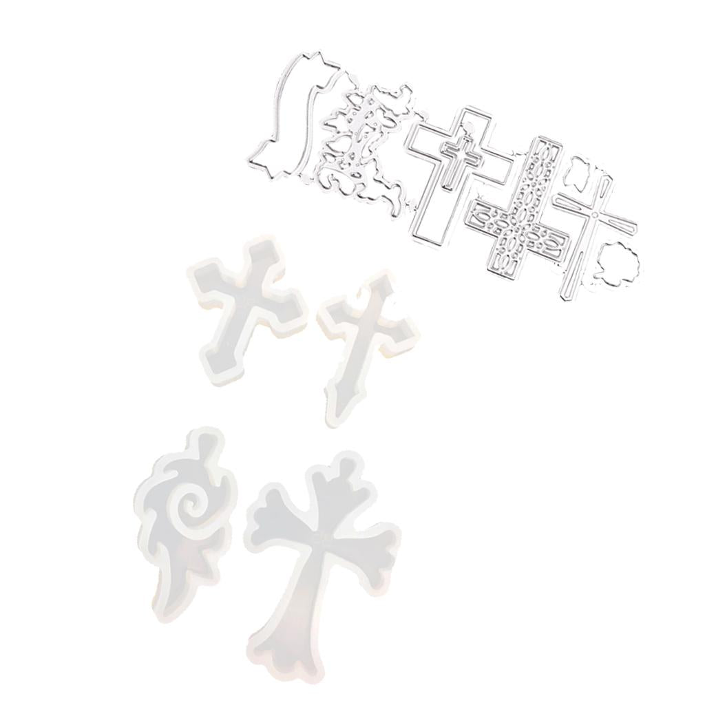 1set Cross Shape Silicone Molds +1 set Cross Metal Cutting Die for Xmas DIY