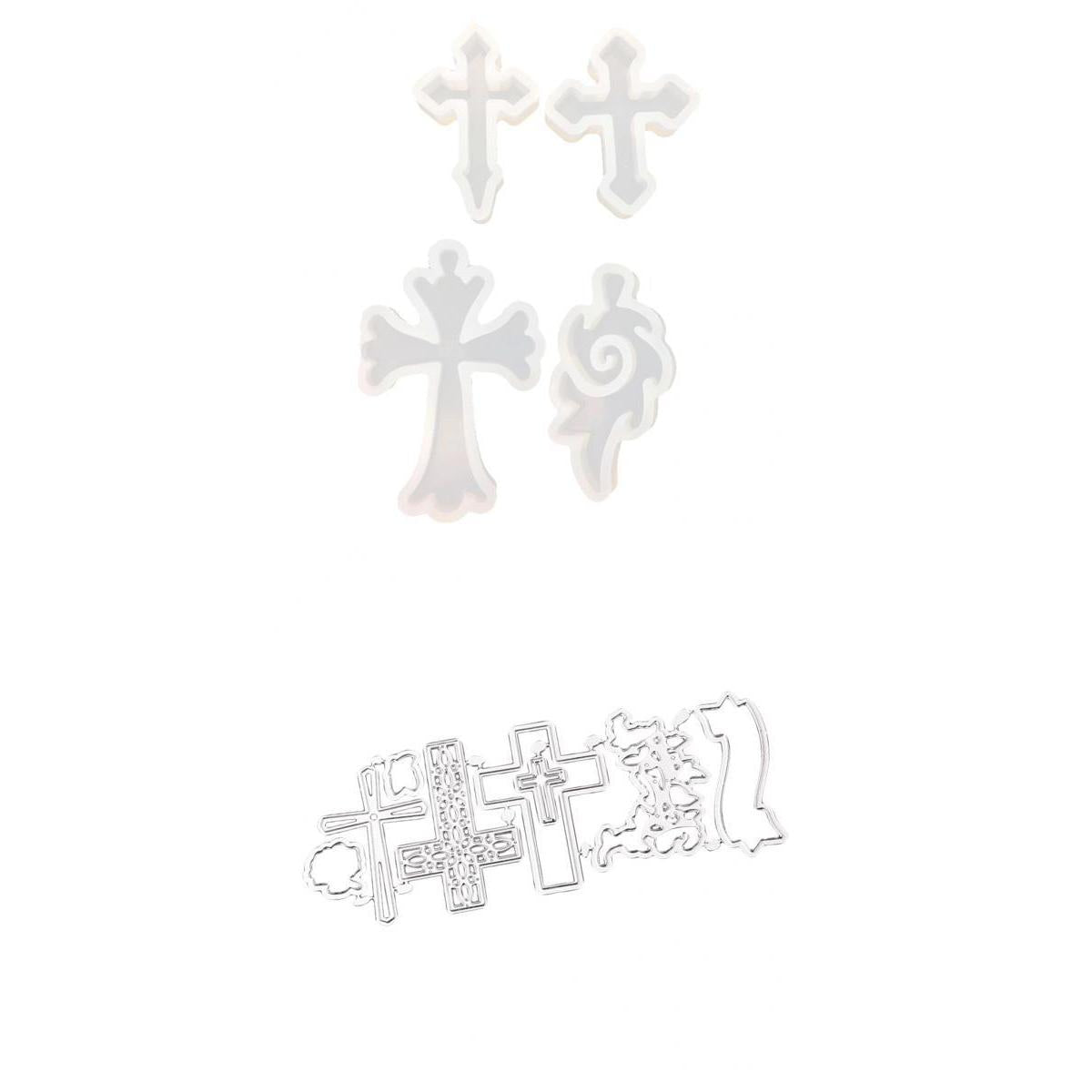 1set Cross Shape Silicone Molds +1 set Cross Metal Cutting Die for Xmas DIY