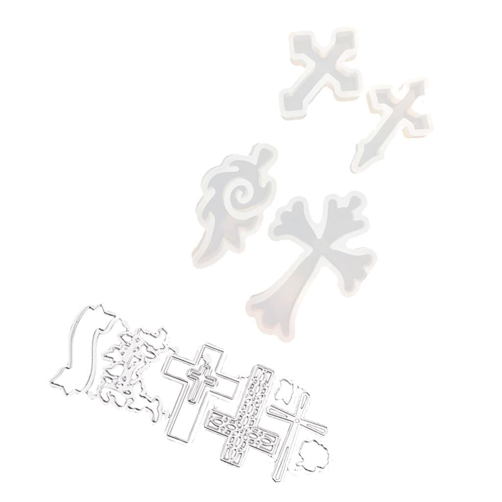 1set Cross Shape Silicone Molds +1 set Cross Metal Cutting Die for Xmas DIY