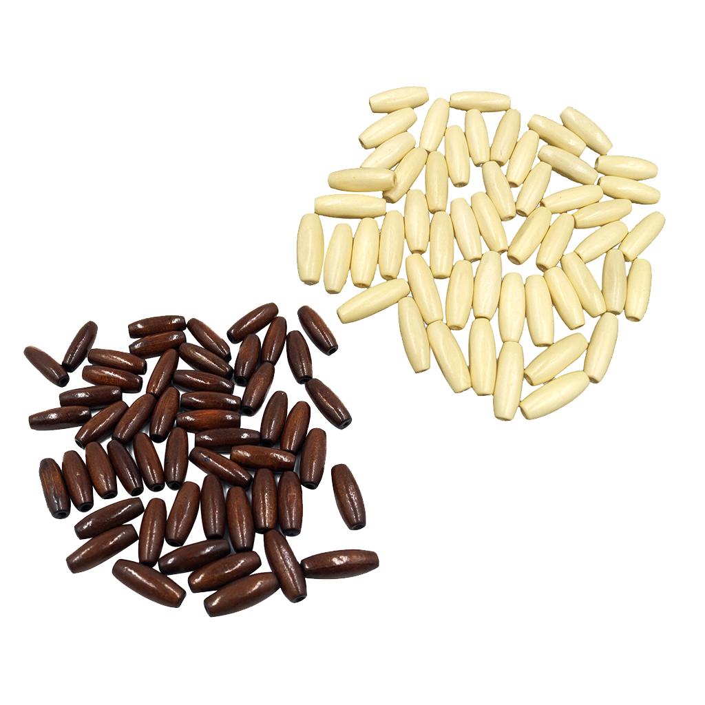 200pcs Wood Oval Crafts Loose Beads Jewelry Making Accessory Beige+Coffee