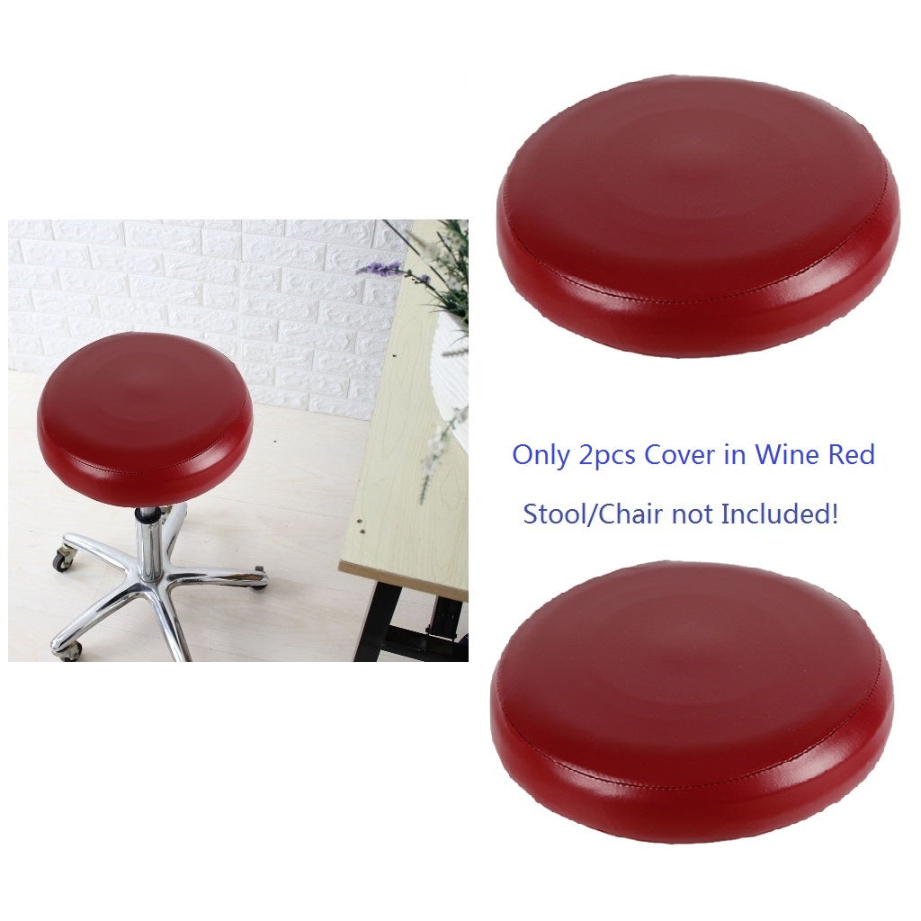 2x Home Bar Stool Covers PU Leather Round Seat Cushion Sleeve Wine Red