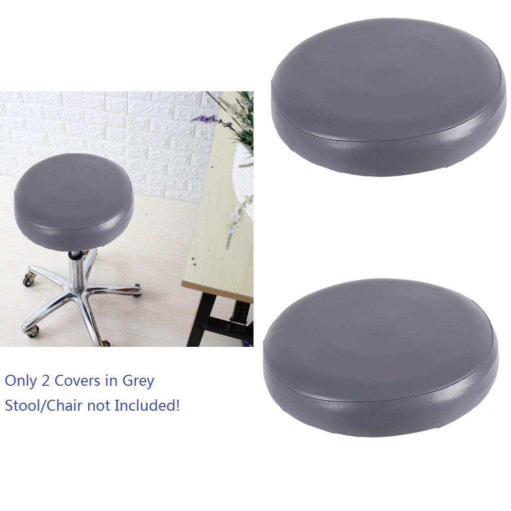 2x Home Bar Stool Covers PU Leather Round Seat Cushion Sleeve Grey
