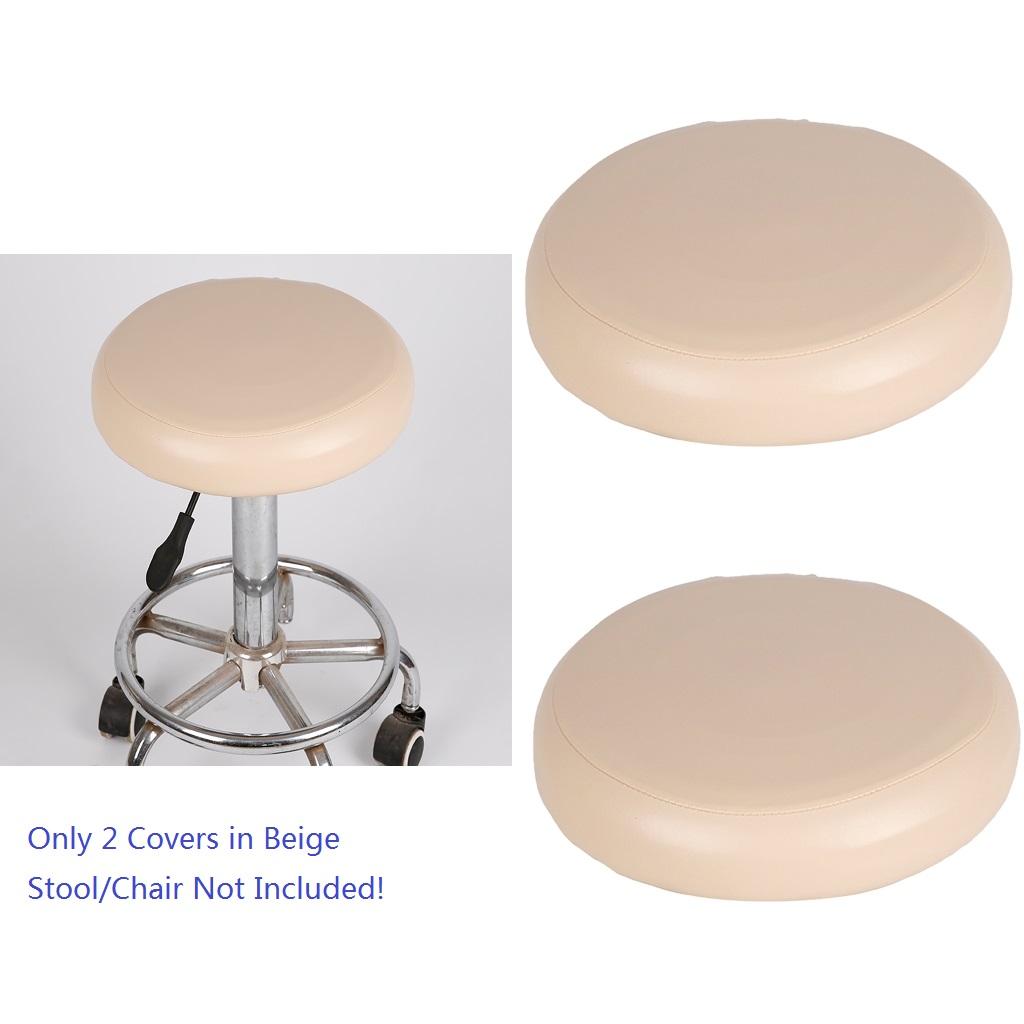 2x Home Bar Stool Covers PU Leather Round Seat Cushion Sleeve Champagne