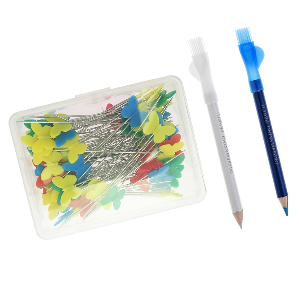 100Pcs Dressmaking Sewing Pins With 2Pcs Tailors Chalk Pen Pencil For Sewing