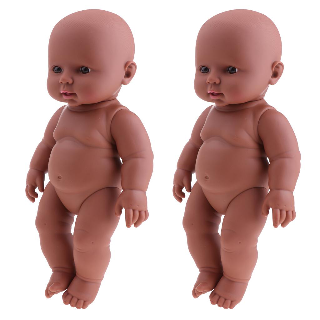 2 Pieces 30cm Vinyl Newborn Baby Girl Doll Kid Sleeping Toy Coffee Color