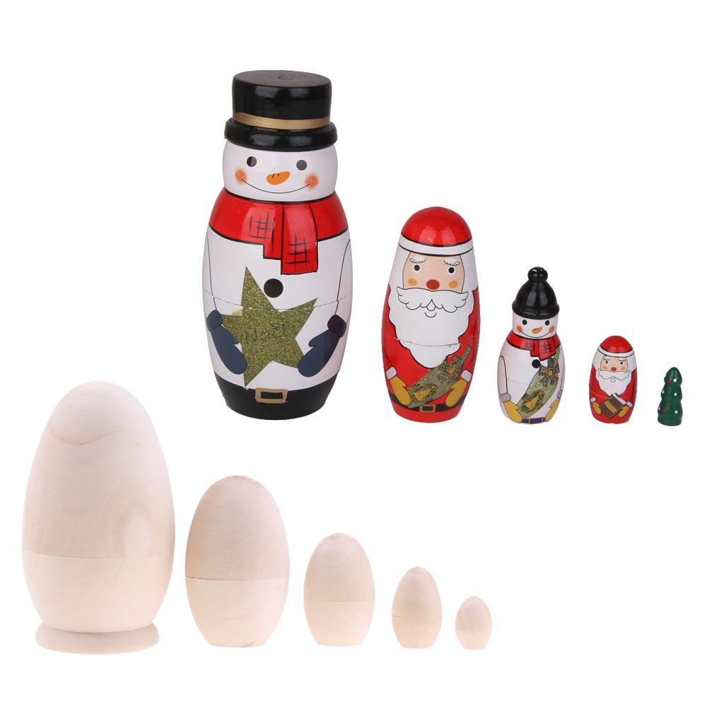 2 Set 5 Pieces Santa Claus Babushka Russian Nesting Doll Wood Matryoshka Toy