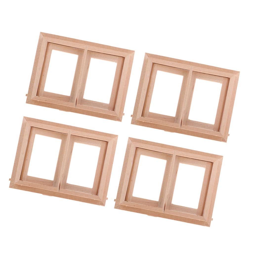 4 Set 1/12 Dollhouse Miniature Unpainted Wooden 2-Pane Window Frame DIY