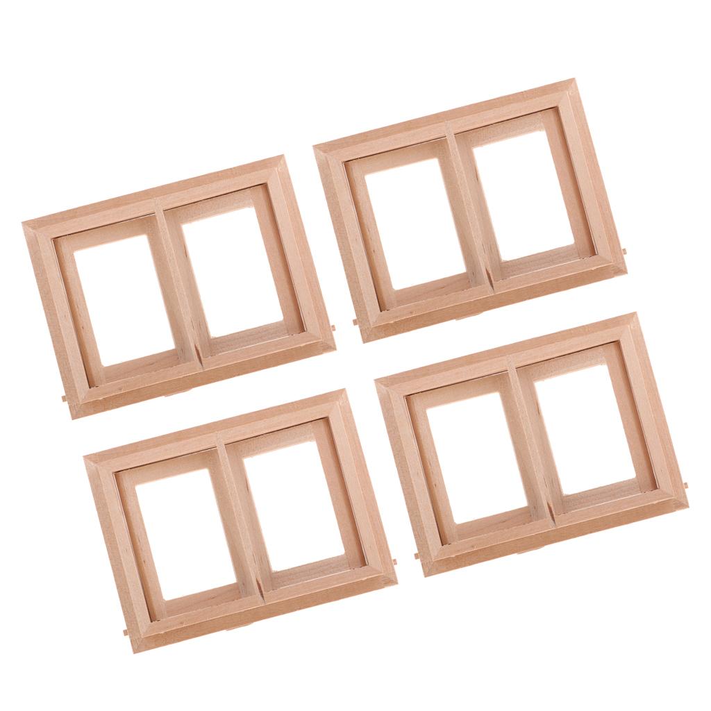 4 Set 1/12 Dollhouse Miniature Unpainted Wooden 2-Pane Window Frame DIY